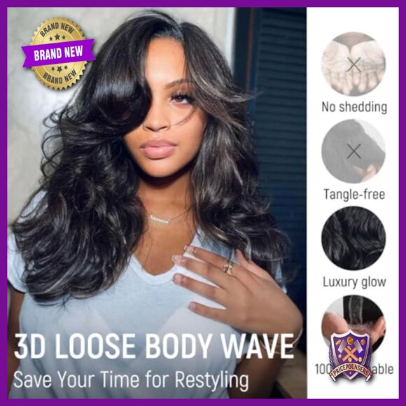 16in Human Hair Glueless Wig Loose Body Wave 200% Density Pre Plucked
